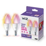 Dobbeltpakke 2x WiZ Smart LED E14 Kerte Matt 5W 470lm | Bedste Farvegengivelse - Dæmpbar - Erstatter 40W