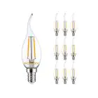 Fordelspakke 10x Noxion Lucent LED E14 Bøjet Tip Kerte filament klar 2.5W 250lm - 827 ekstra varm hvid | erstatter 25W