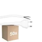 Fordelspakke 50x Noxion Euro Forsyningskabel - C7 Europlug + Åbne ender - Hvid 2m - 2 pole 0,75mm2